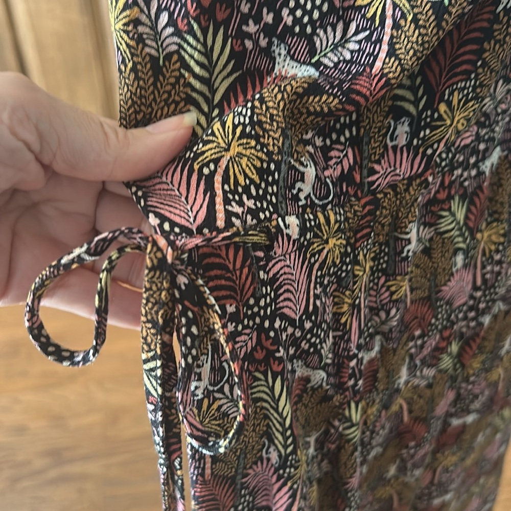 Ann Taylor LOFT Paradise Lost Jungle Safari Dress Pintuck Size Large Brown Pink - Picture 12 of 13